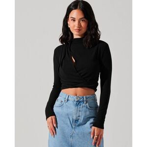 New ASTR the Label REVOLVE Asymmetrical Pleated Cutout Mock Neck Top XS